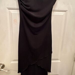 Black asymmetrical strapless dress